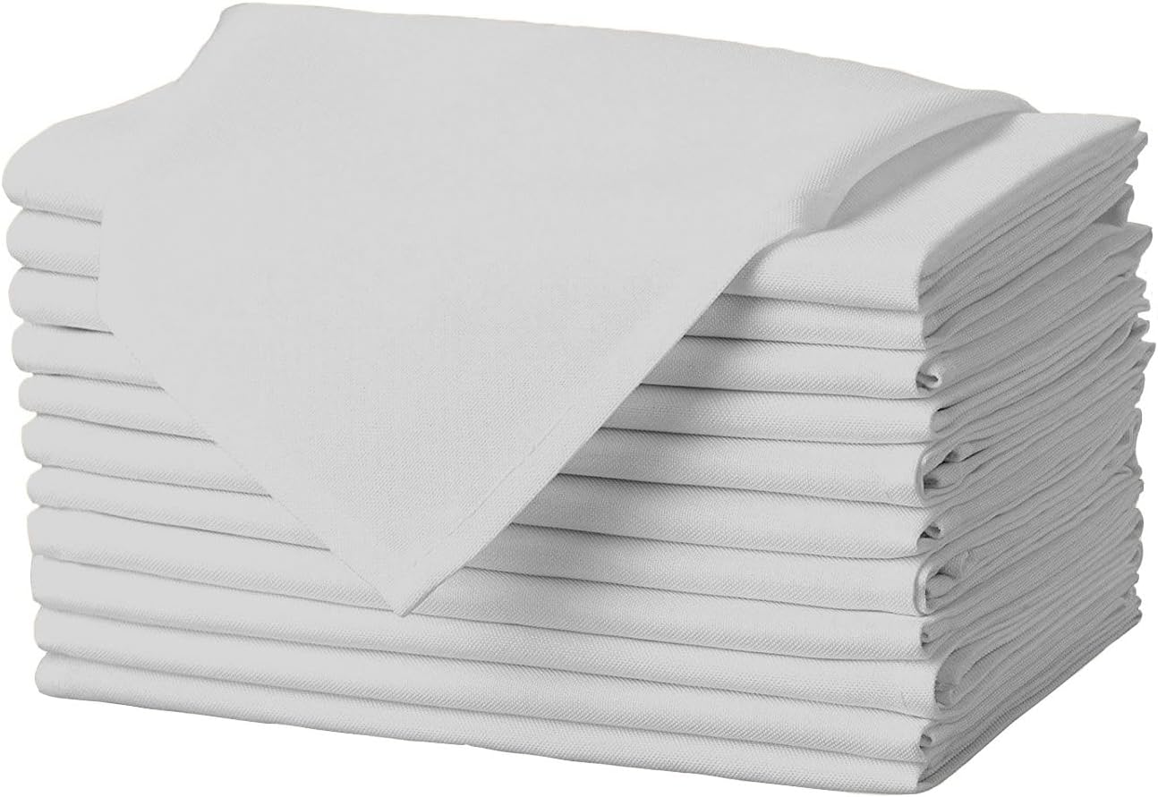 Gee Di Moda Cloth Napkins - 17 x 17 Inch Silver Dinner Napkins - Set of 12 Soft & Absorbent Washable Fabric Cloth Table Napkins with Hemmed Edges for Hotel Restaurant, Holiday Parties & Wedding