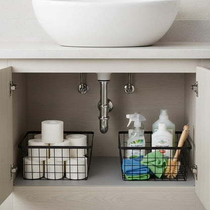 Kitchen Metal Wire Baskets with Handles Food Storage Organizer, Household Refrigerator for Cabinets,Pantry,Bathroom,Black,2 Pack