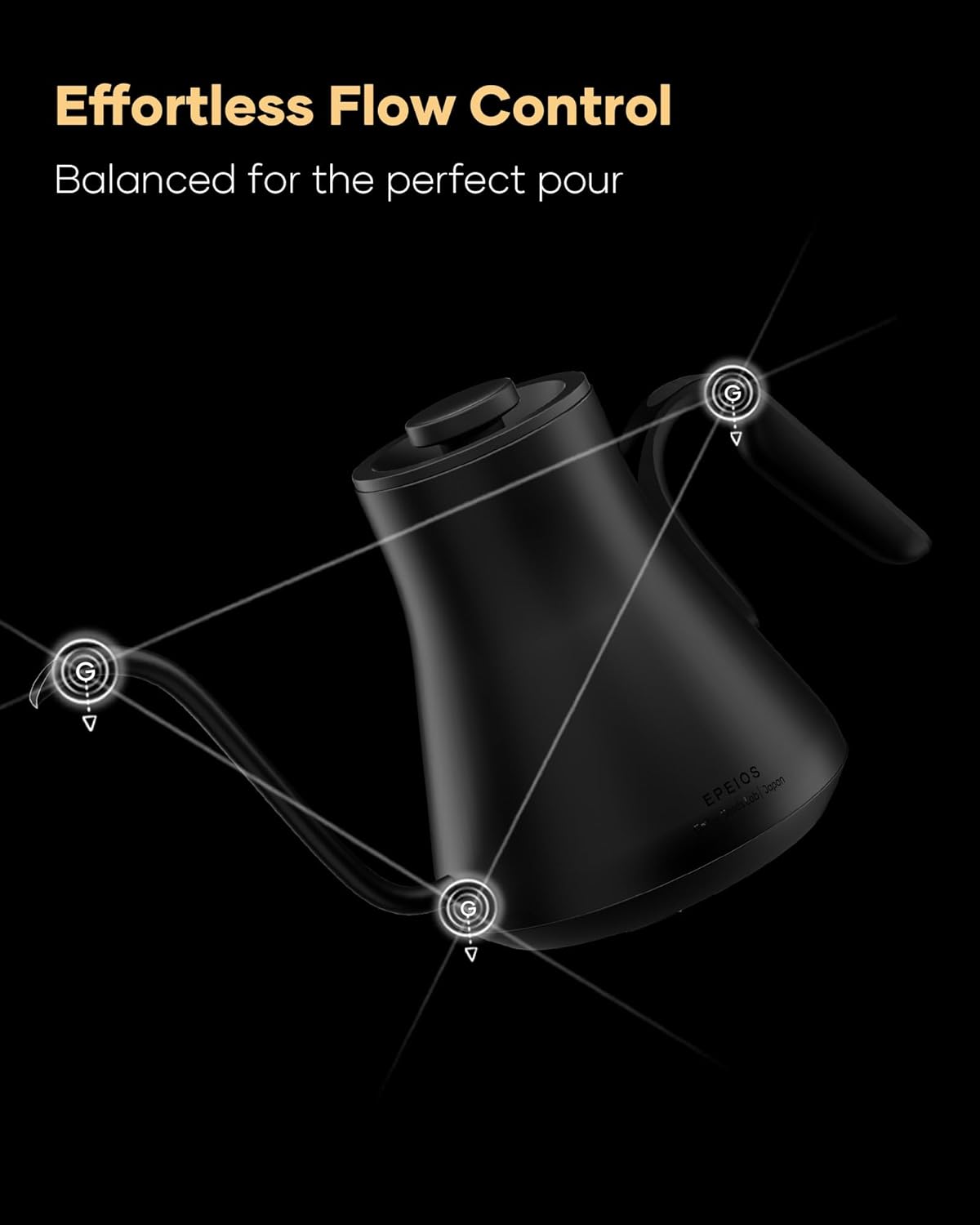 Cocinare FLOW B9 Gooseneck Electric Kettle, Precise Temperature Control for Pour-Over Coffee & Tea Brewing, Stainless Steel Interior, Rapid Heating for Boiling Water, 1500W/0.9L (Matte Black)