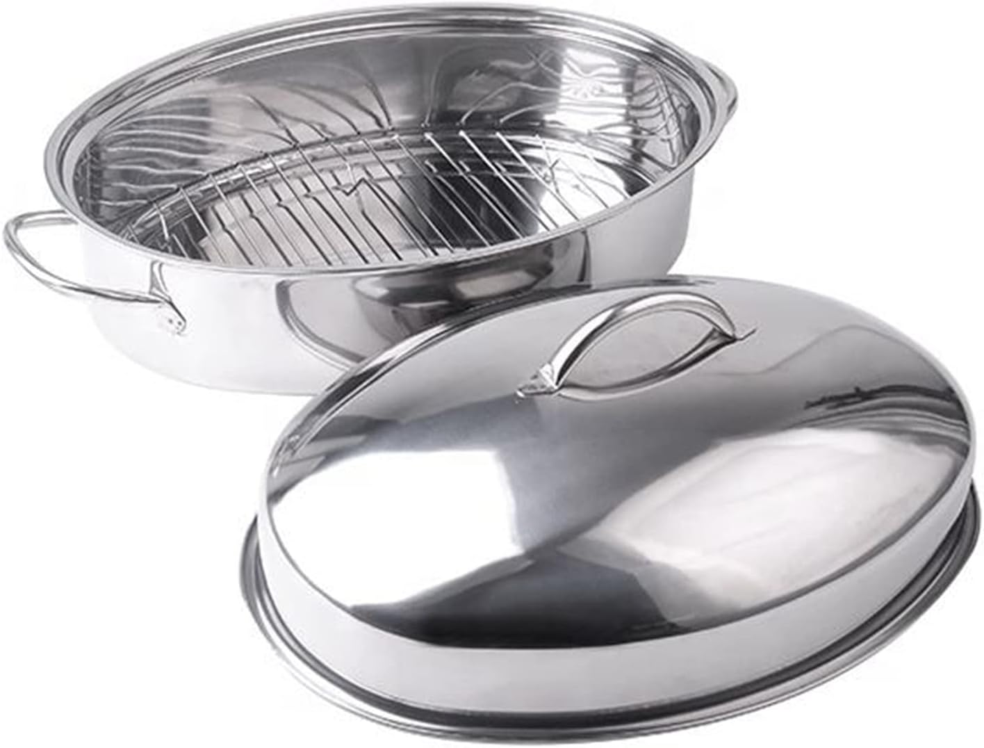 Stainless Steel Oval Roaster Pan, Serving Platter Cookie Trays Dish, Dishwasher & Oven use, Covered Turkey Roasting Pan for Cooking Chicken, Fish, Lasagna