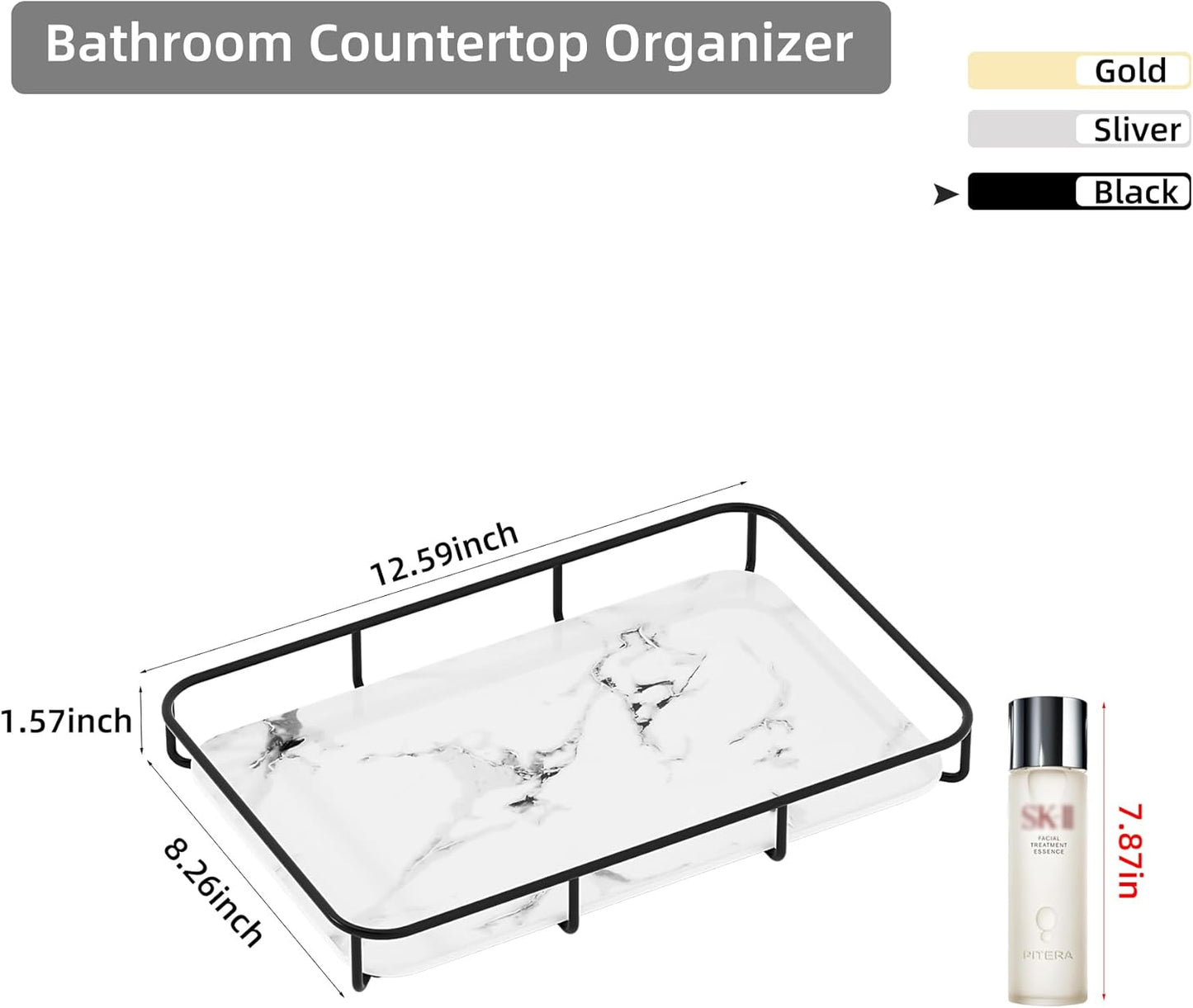 Vanity Tray Makeup Organizer Cosmetics Storage Bathroom Skincare Organizer Countertop Display Rack in Dresser Stainless Steel Shelf Marble Print Ceramic Trays