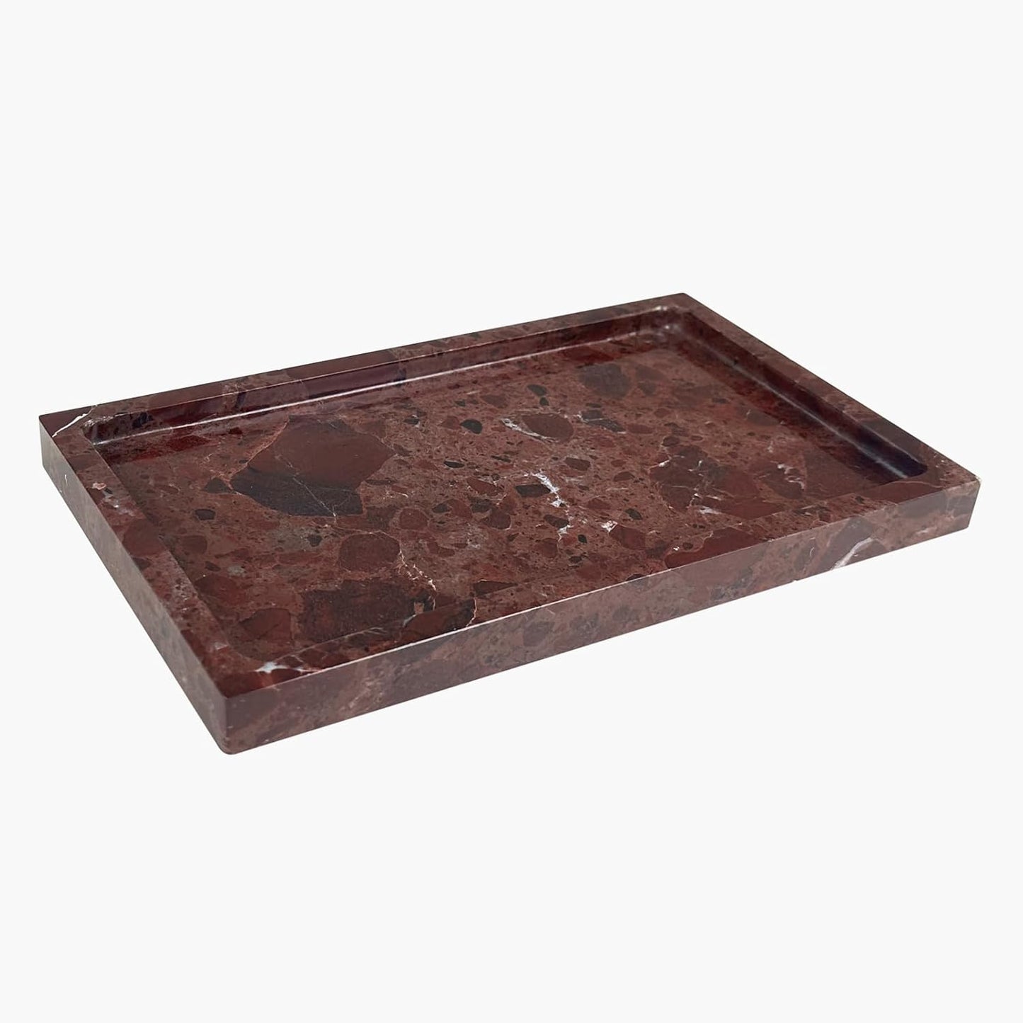 Natural Red Marble Vanity Tray, 9.8"x5.9" Genuine Marble Tray for Bathroom/Kitchen/Dresser (Rosso Levanto)