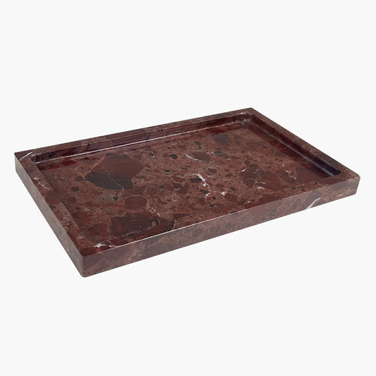Natural Red Marble Vanity Tray, 9.8"x5.9" Genuine Marble Tray for Bathroom/Kitchen/Dresser (Rosso Levanto)
