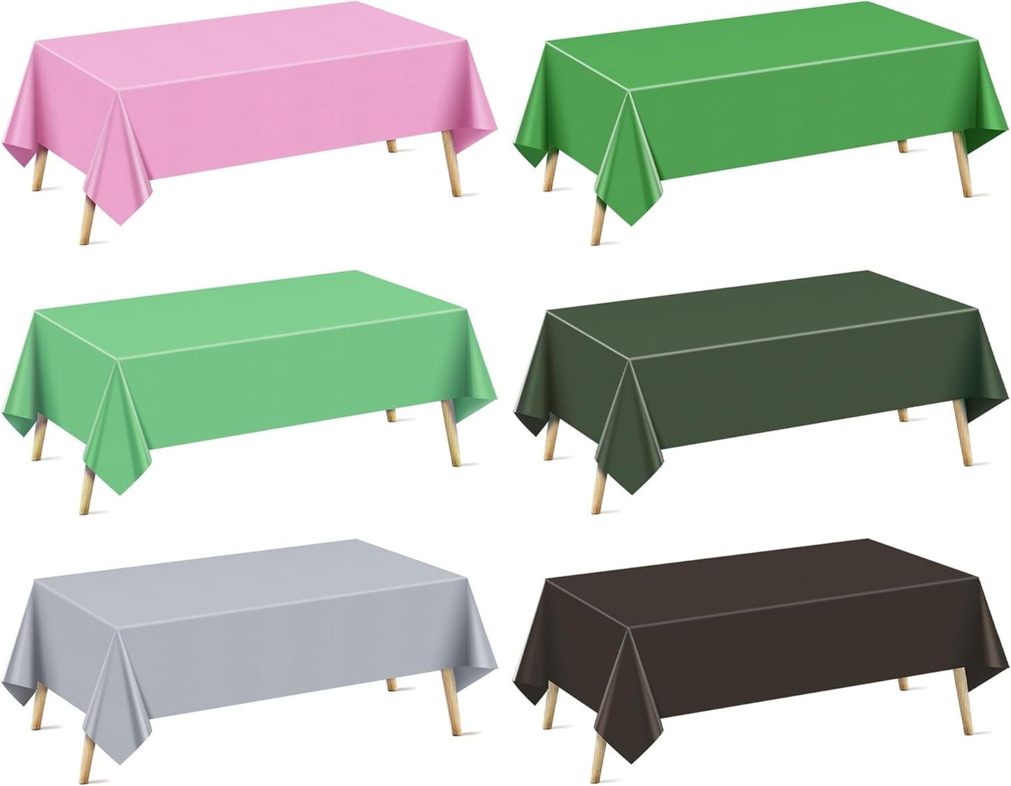 6 Pieces Mine Pink Series Rectangle Tablecloth, 54x72" Solid Color Waterproof & Spillproof Disposable Plastic Table Cover, Durable Party Tablecloth for Dining, Buffet, Picnic, Outdoor Events