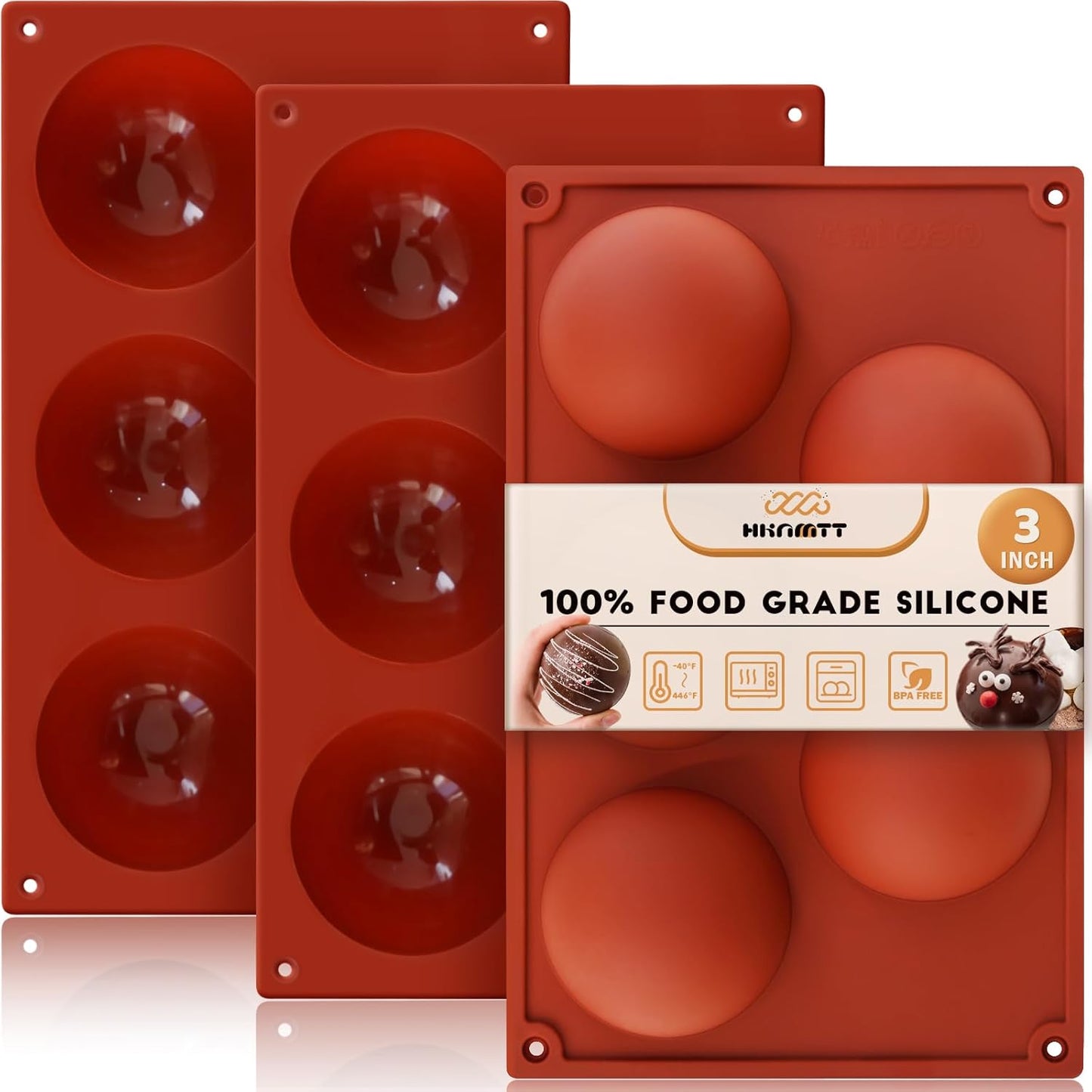HKNMTT Hemisphere Silicone Molds 3 Inch for Hot Cocoa Chocolate Bombs Valentines Semi Ball Making Kit Cake Decor Mould, Food Grade Non-stick Kitchen Baking Supplies Oven Safe
