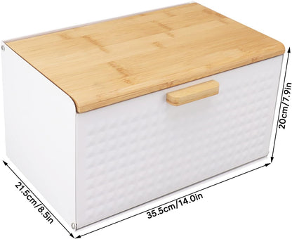 Asixxsix Bread Box with Wood Lid, Vintage Bread Storage Bread Bin Large Capacity Bread Box Modern Bread Keeper Holder Kitchen Counter Bread Storage Container for Homemade Bread, Bagel (White)