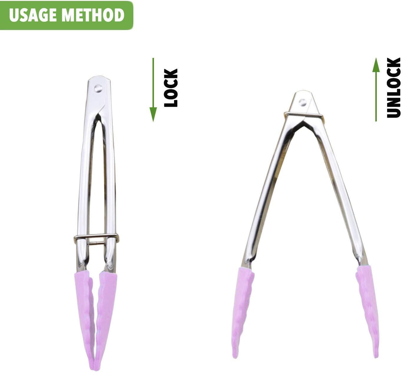 7-Inch Serving Tongs with Silicone Tips Clam Shell Mini Tongs, Set of 3 (Pink)