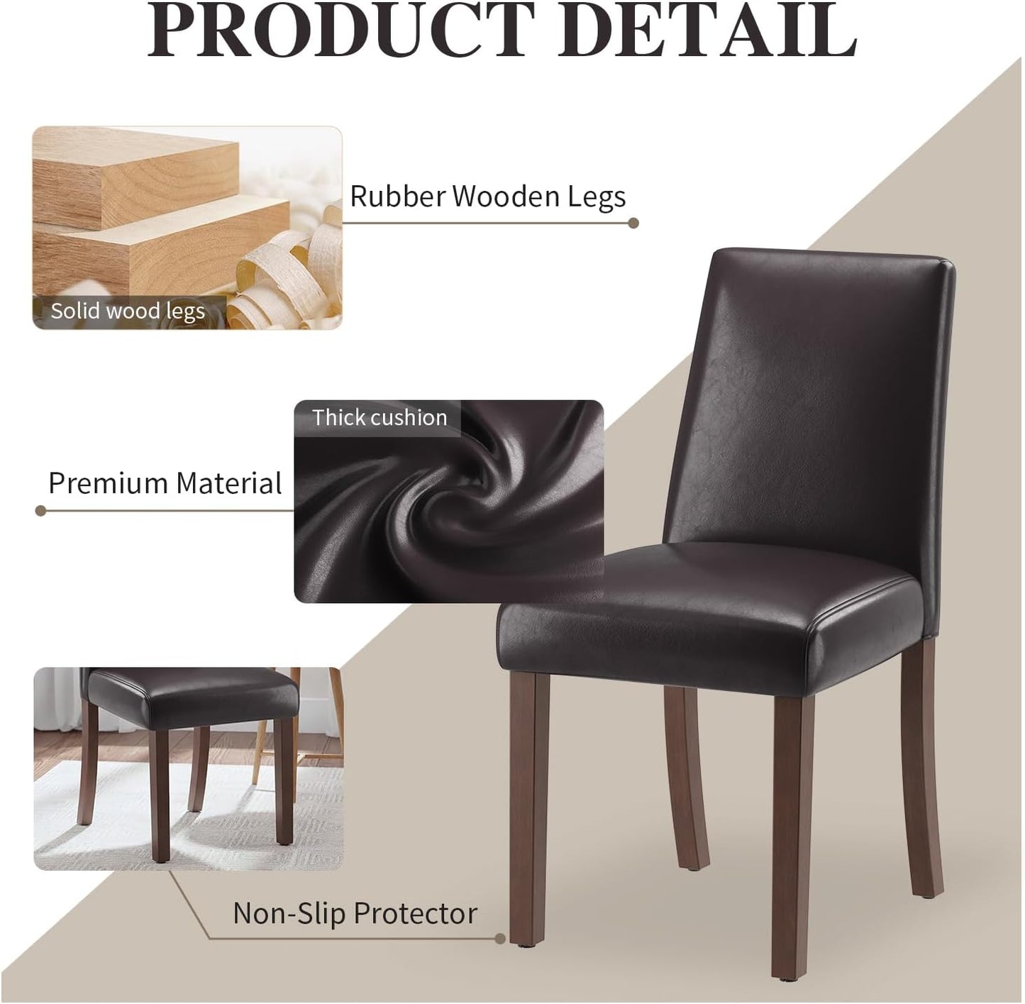 Dining Chairs Set of 6, Modern Faux Leather Dining Room Chair, Upholstered Parsons Kitchen Chairs for Restaurant & Cafe- Dark Brown