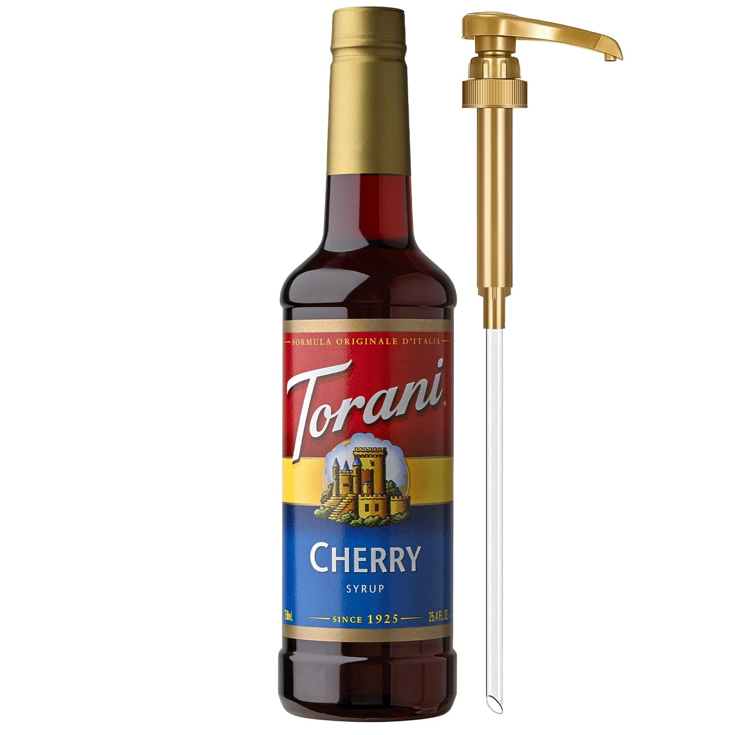 Torani Cherry Syrup for Drinks, Flavoring for Iced Tea, Lemonade, and Sodas, Pump Included, 25.4 Oz