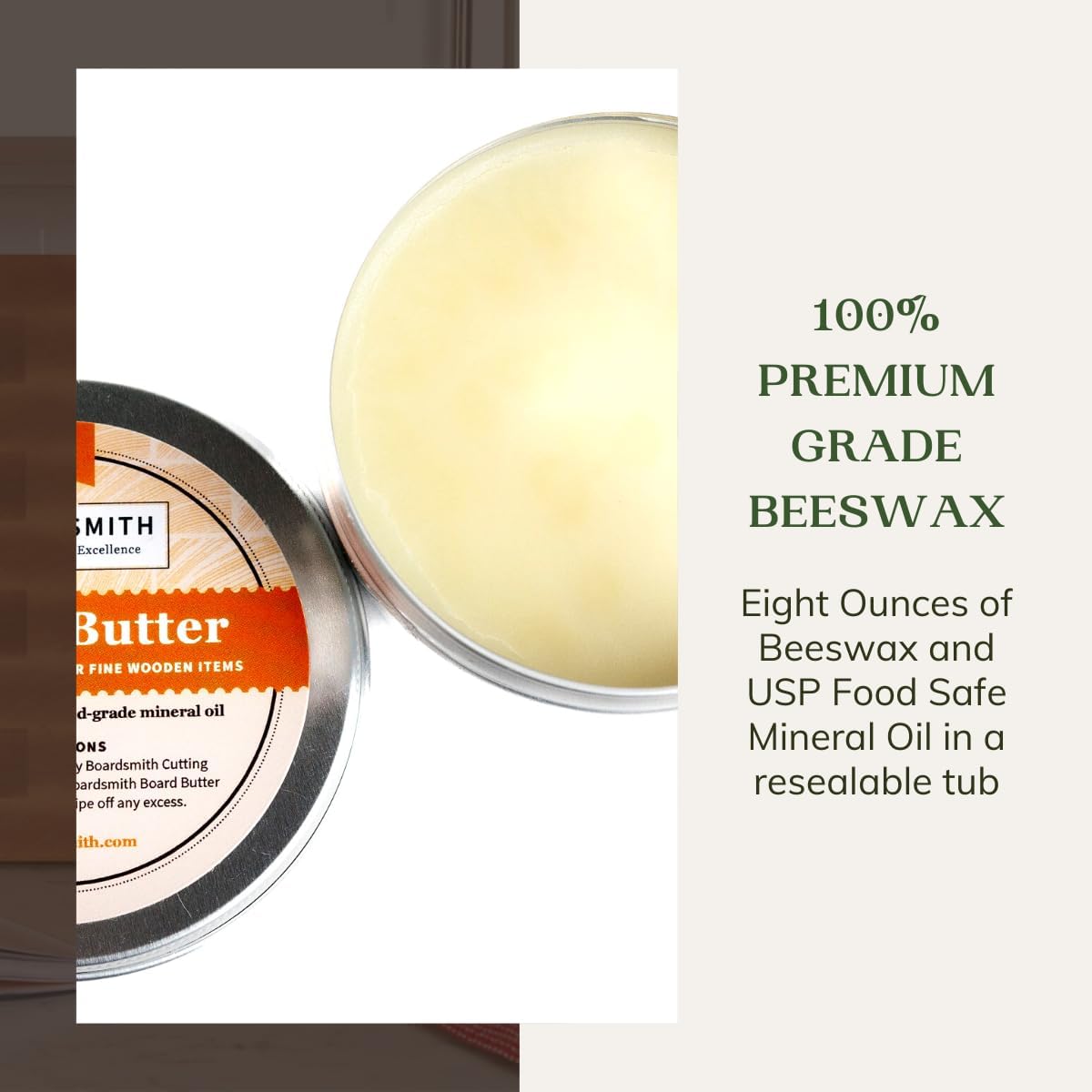 The Boardsmith Cutting Board Butter - Premium Cutting Board Wax made with Beeswax and Food Grade Mineral Oil - Butcher Block Conditioner that Restores and Protects