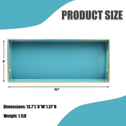 Teal Blue Vanity Tray with Handles, Decorative Tray Desktop Storage Organizer for Bathroom, Living Room, 5.9"*13.7"