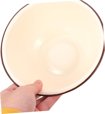 2Pcs Enamel Bowl Deep Ivory White Vintage Kitchen Basin for Food Storage Dough Kneading Soup Serving Smooth Surface Easy to Clean