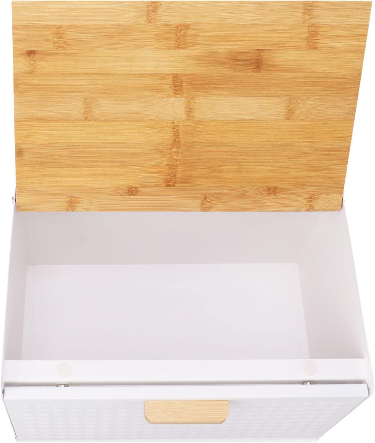 Asixxsix Bread Box with Wood Lid, Vintage Bread Storage Bread Bin Large Capacity Bread Box Modern Bread Keeper Holder Kitchen Counter Bread Storage Container for Homemade Bread, Bagel (White)