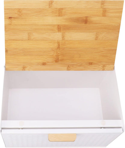 Asixxsix Bread Box with Wood Lid, Vintage Bread Storage Bread Bin Large Capacity Bread Box Modern Bread Keeper Holder Kitchen Counter Bread Storage Container for Homemade Bread, Bagel (White)