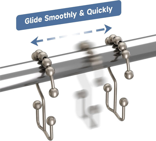 Titanker Shower Curtain Hooks Rings, Rust Resistant Metal Double Glide Shower Hooks Rings for Bathroom Shower Rods Curtains, Set of 24 Hooks - Matte Nickel