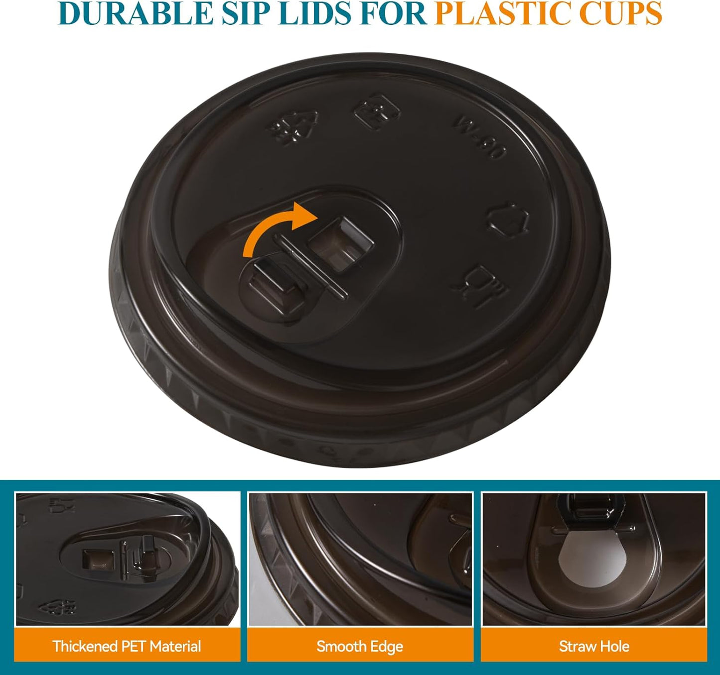 200 Count Sip Lids for Plastic Cups 90mm Strawless Clear Lids for Iced Coffee Beer Beverage Sipper Cups(Black)