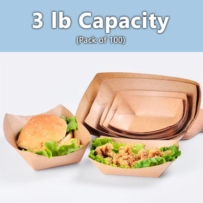 Angel's Peel Lounge Disposable Paper Food Tray - Recyclable Kraft, Fully Biodegradable Paper Food Trays- Picnics, Carnivals, Camping Trays- Food Serving Tray Holds Hot and Cold Food 3Lb (Pack of 100)