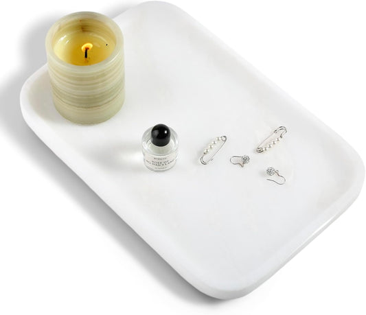 Vanity Tray, 11.8inch Marble Bathroom Tray for Countertop, White Marble Bathroom Dresser, Stone Serving Tray for Kitchen Counter, Storage Organizer for Decor, Perfume, Jewelry