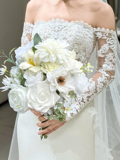 White Artificial Silk Flowers, Wedding Fake Flowers Bulk Box Set for DIY Bouquets, Cake Flowers Table Centerpieces Garland Wreaths Baby Shower Party