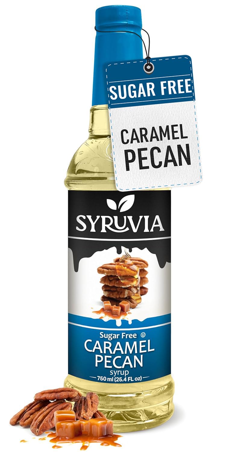 Syruvia Sugar Free Coffee Syrup, Caramel Pecan Flavored Syrup for Drinks, Lattes, and Desserts – 25.4 fl oz