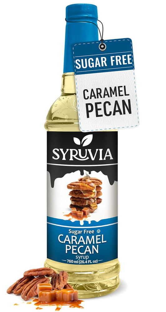 Syruvia Sugar Free Coffee Syrup, Caramel Pecan Flavored Syrup for Drinks, Lattes, and Desserts – 25.4 fl oz