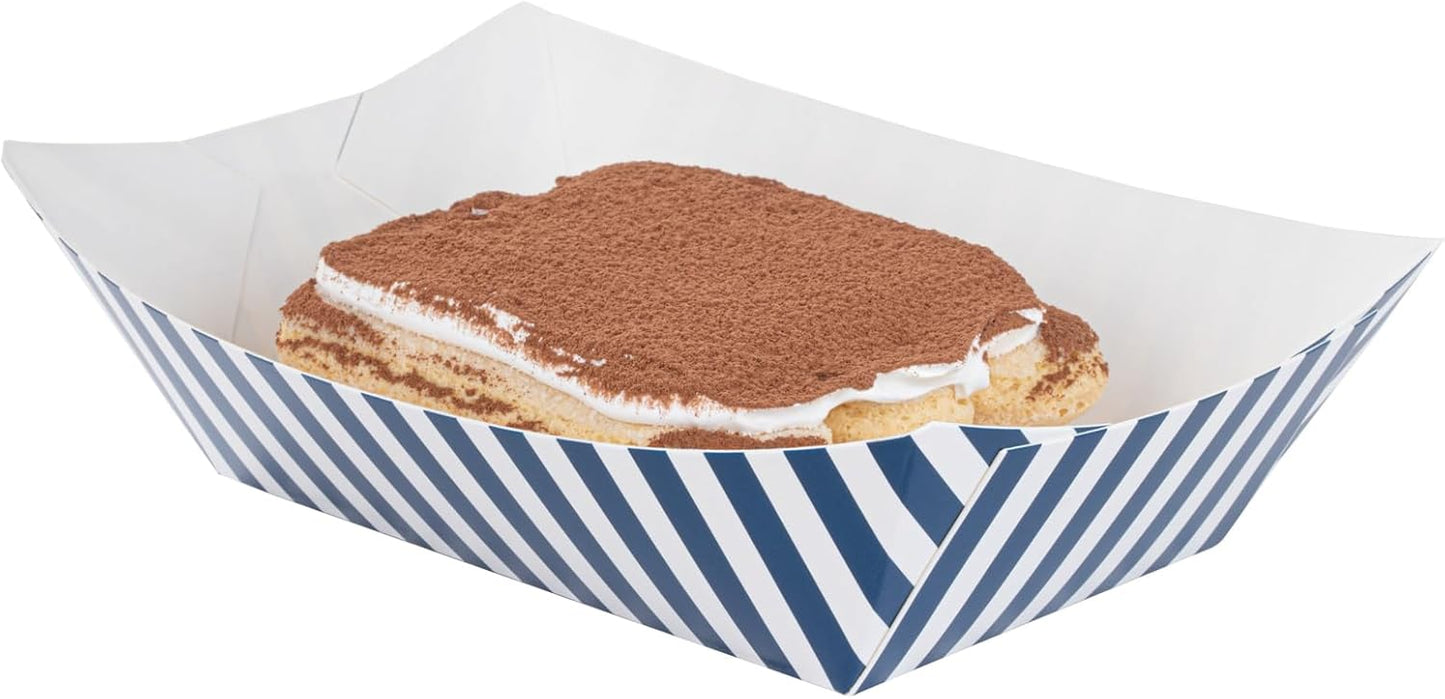 Restaurantware Bio Tek 1 Pound Food Boats 200 Disposable Paper Food Trays - Heavy-Duty Greaseproof Striped Paper Food Boats For Snacks Appetizers Or Treats Use At Parties Or Carnivals