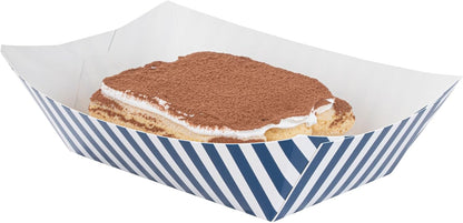 Restaurantware Bio Tek 1 Pound Food Boats 200 Disposable Paper Food Trays - Heavy-Duty Greaseproof Striped Paper Food Boats For Snacks Appetizers Or Treats Use At Parties Or Carnivals