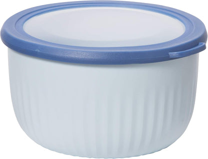 Oggi Prep, Store & Serve Plastic Bowl w/See-Thru Lid- Dishwasher, Microwave & Freezer Safe, (2.6 qt) Blue w/Dk Blue Lid