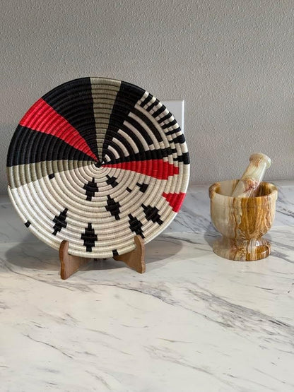 Handwoven African Basket Handmade sisal Fruit Bowl Wall Hanging decorative Baskets for Home Living Room Kitchen Centerpiece Zen Designs Arts and Crafts (Teal Slate Black, 10in diameter)