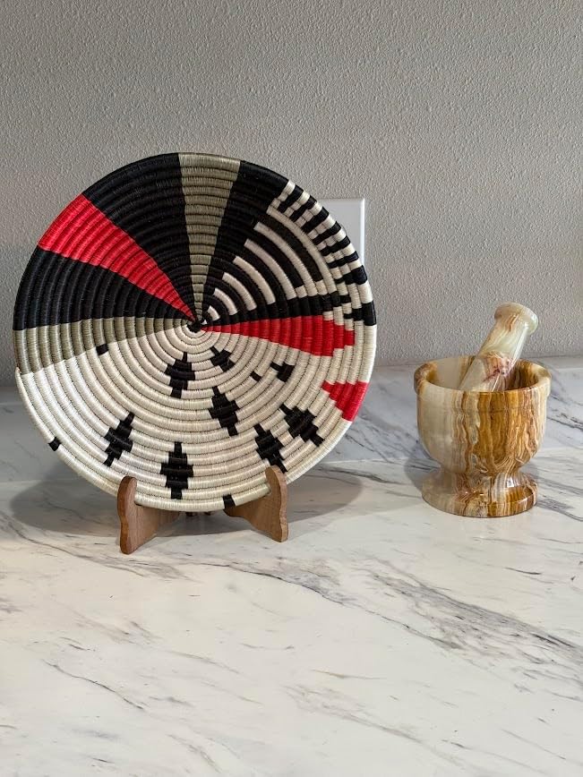 Handwoven African Basket Handmade sisal Fruit Bowl Wall Hanging decorative Baskets for Home Living Room Kitchen Centerpiece Zen Designs Arts and Crafts (Teja Beige, 8in diameter)