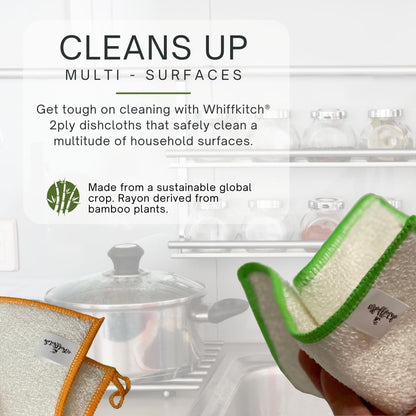 Whiffkitch Dishcloths Dishrags for Kitchen and Household Cleaning 6x7 6-Pack Non-Scratch 2-Ply Weave, Bamboo-Rayon Fabric, Absorbent, Washable, Long-Lasting