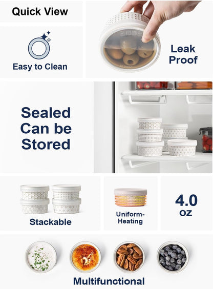 LE TAUCI Ramekins Oven Safe with Lids, 4 oz Charcuterie Boards Bowls Set for Creme brulee, Souffle, Dipping Sauces, Ceramic Food Storage Containers - 3.8 inch, Set of 4, Arctic White