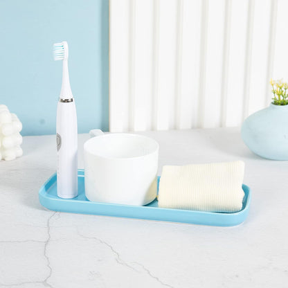 Ceramic Bathroom Tray,Kitchen Sink Organizer Tray,Cosmetics Holder (Blue)