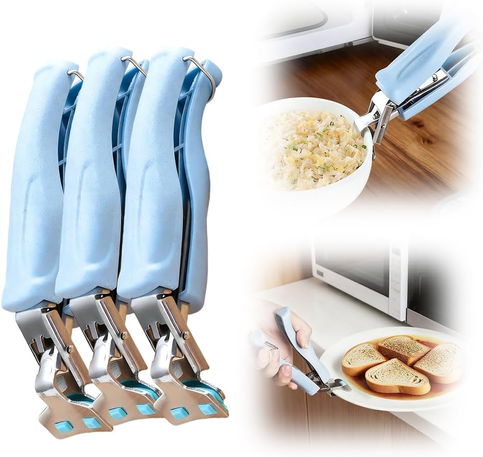 3 Pcs Hot Plate Grippers, 2026 Upgraded Multi Purpose Hot Plate Gripper, Anti-Scald Bowl Dish Grippers for Kitchen (Blue)