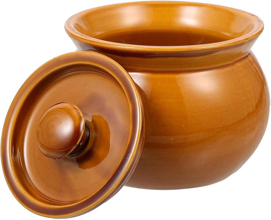 Casserole Ceramic Pot Ceramic Soup Bowls with Lid, Heat-Resistant Hot Pot Clay Pots 100% Natural Earthenware Clay Pot, Ceramic Stockpot Stewpot for Dinner and Party Farmhouse Style,Brown,350ml