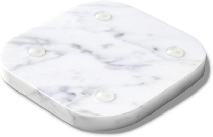 𝐋𝐮𝐱𝐮𝐫𝐲 𝐈𝐭𝐚𝐥𝐢𝐚𝐧 100% Marble Tile Coasters – Set of 4 – Square Modern Bar Coasters for Drinks, Coffee –Stone Holder for Home Décor, Housewarming Gifts (Carrara White)