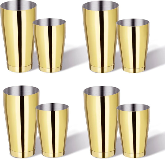 8 Pcs Cocktail Shaker Boston Shaker Set Professional Bartender Kit Bar Shaker Stainless Steel Drink Bartending Martini Tin with 18oz & 28oz Mixed Alcohol Tool for Beginner(Gold)