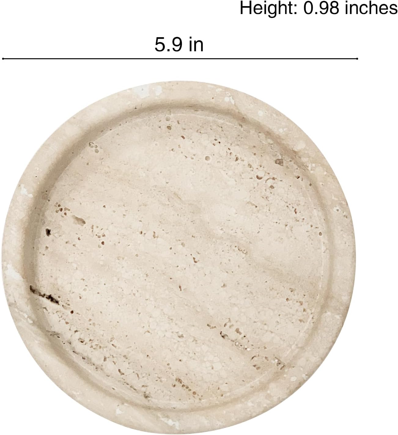 Travertine Tray, Small Ceramic Vanity Tray for Bathroom Counter Decor, Round Marble Decorative Trays for Coffee Table (Beige, Small Size)