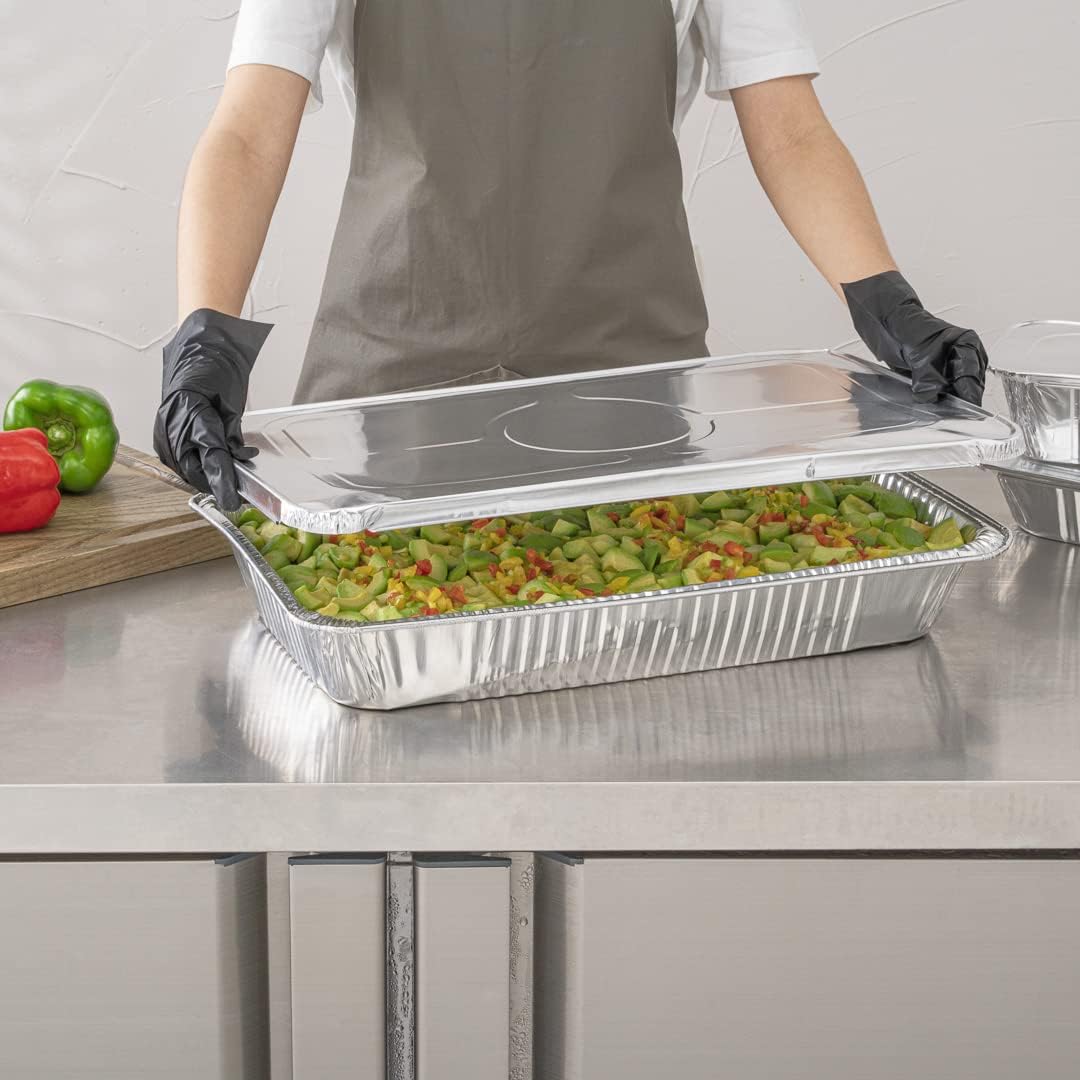 Restaurantware Aluminum Pan Cover 25 Count 21.06 x 13.5 Inch Oven Friendly Disposable Pan Lid Full Size Foil Lid Temperature-Sealing Silver For Catering And Food Storage