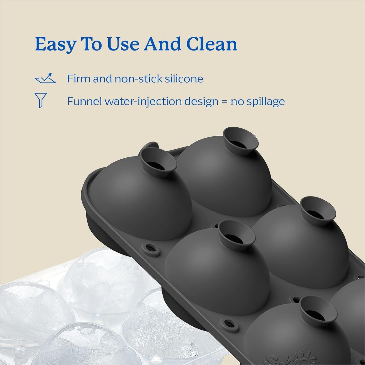 Samuelworld Premium Ice Tray Combo (16 Ice Cubes/6 Ice Ball), Large Ice Sphere Maker & New Upgraded Ice Cube Trays, Food Grade, Spill-Free Integrated Funnels, Whiskey Bourbon Cocktails, Grey