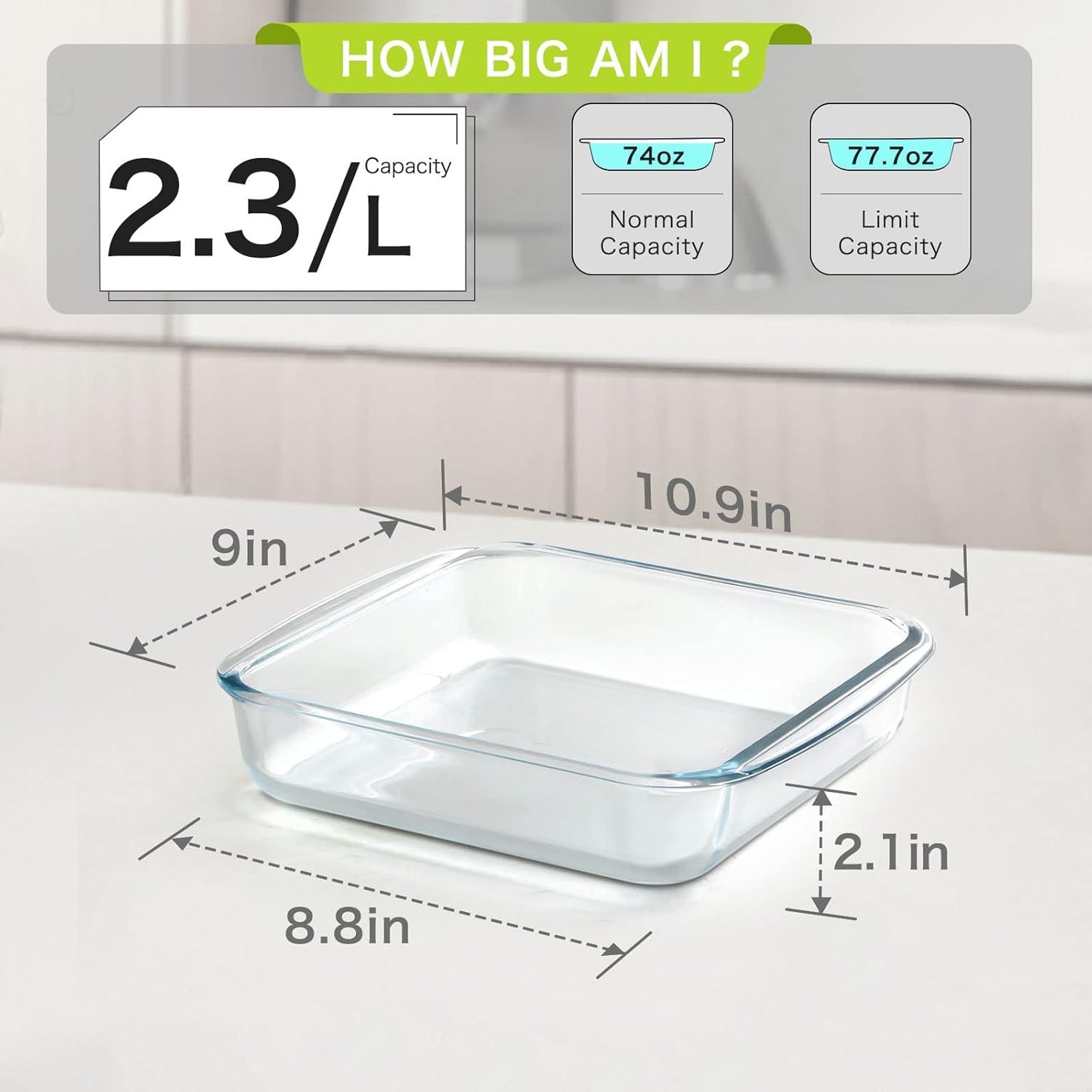 NUTRIUPS 2.4QT Square Glass Baking Dishes, 9x9In Square Baking Dish, Glass Baking Dish for Oven