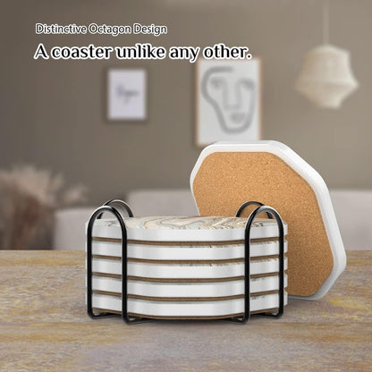 UMIRRO Ceramic Stone Coasters for Drinks Absorbent with Holder for Wooden Coffee Table, Stoneware Cup Coasters for Iced Cold or Hot Drinks, Moisture Socking, Marble Style, 4", Colorful, Gold, 6-Piece