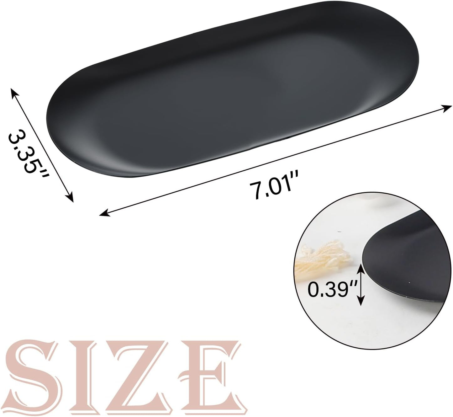 IBWell 2 pcs Black Decorative Serving Tray for Bathroom, 7" Long Small Jewelry Bowl Dish