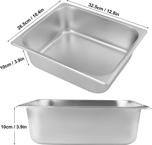 3 PCS 1/2 Size, 4 Inch Deep Stainless Steel Steam Table Pans, Anti-Jamming Steam Pan, Hotel and Restaurant Catering Food Pans by GENHAKON