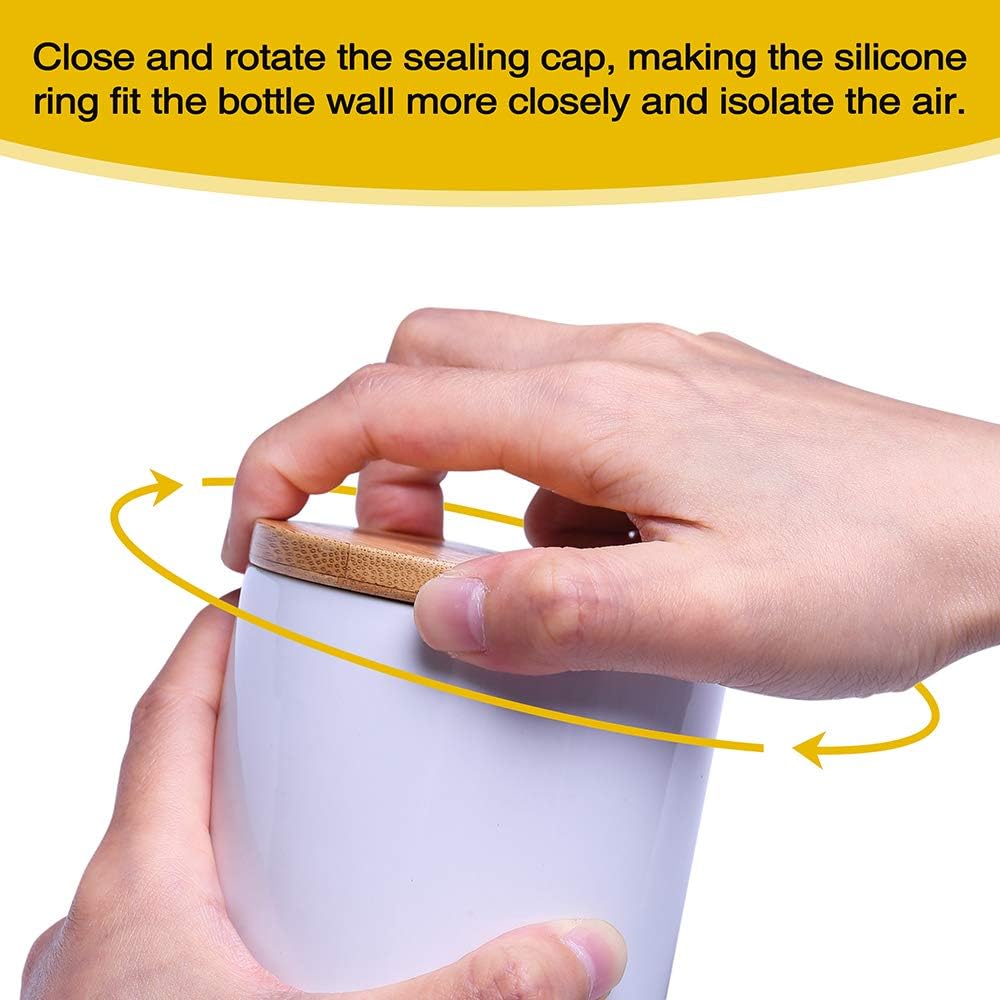 Lucky Goddness 10 fl oz Airtight Ceramic Sugar Bowl with Seal Bamboo Lid, Porcelain Sugar Container Food Storage Jar with Label for Coffee, Tea, Kitchen