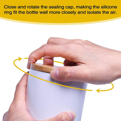 Lucky Goddness 10 fl oz Airtight Ceramic Sugar Bowl with Seal Bamboo Lid, Porcelain Sugar Container Food Storage Jar with Label for Coffee, Tea, Kitchen