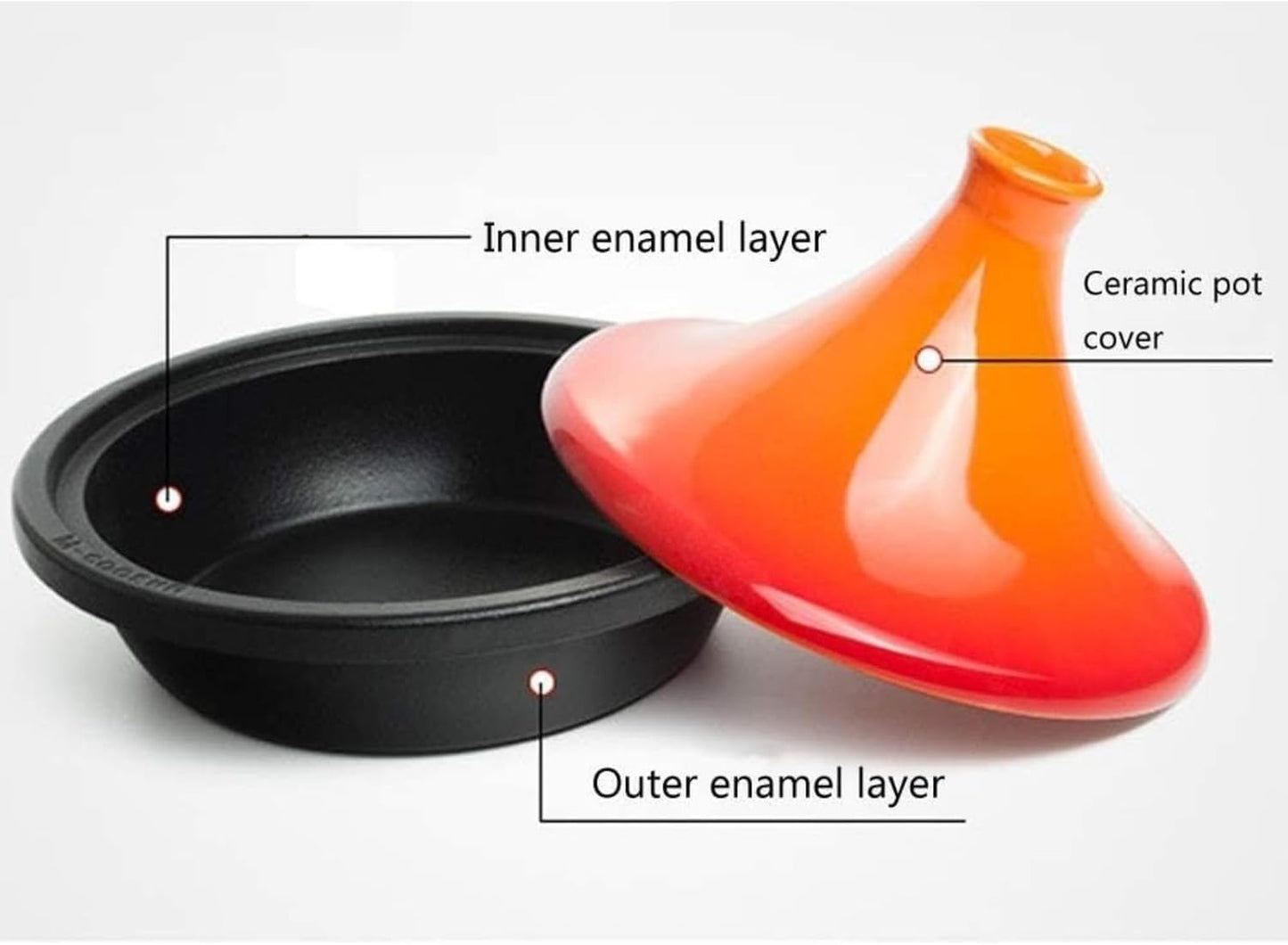 10in Ceramic Tagine Pot with Enameled Cast Iron Base and Cone-Shaped Lid for Braising Slow Cooking Clay Pot Induction Cooker (Orange)