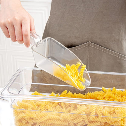 Restaurantware Met Lux 12 Ounce Ice Scoop 1 Flat Bottom Food Scoop - Beveled Front Edge Hanging Slot Clear PC Plastic Flour Scoop Lightweight For Ice Or Dry Ingredients