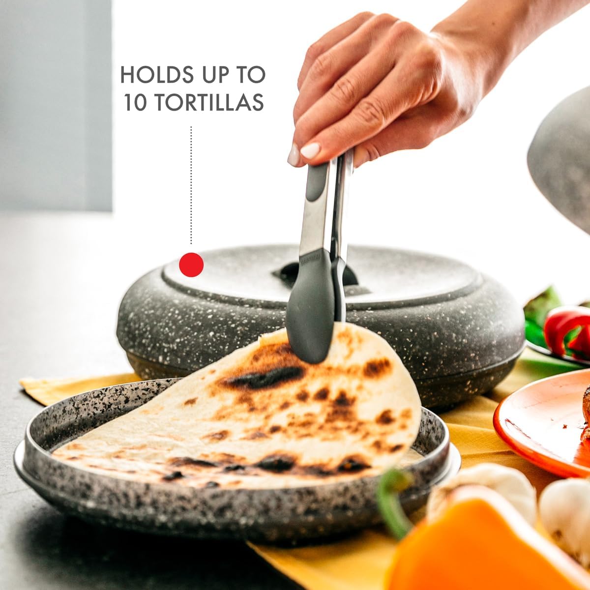 Dexas Tortilla Warmer 8.5x8.5 x 2.5 Inches, Microwavable Tortilla Warmer,Granite Pattern Color, Perfect for Warming Tortillas, Bread, Pancakes, Cornbread, Food Warmers, Durable Tortilla Warmer
