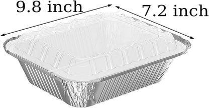 WANBAO 20 PACK 9.8"x7.2" Disposable Tin Foil Pans with Plastic Lids 4 LB Aluminum Pans To Go Containers for Cooking, Baking, Catering Party Meal Prep, Take Out, Freeze, Food Storage